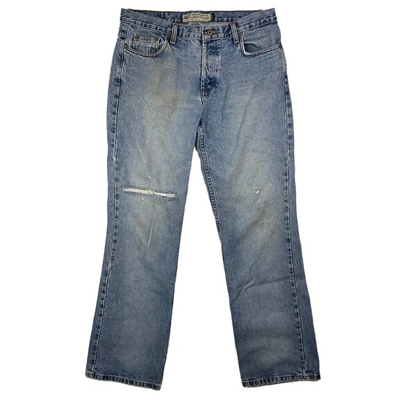 American Eagle Rigid Denim Blue Jeans Size 12 Long Light Wash Distressed Vintage - Picture 2 of 16